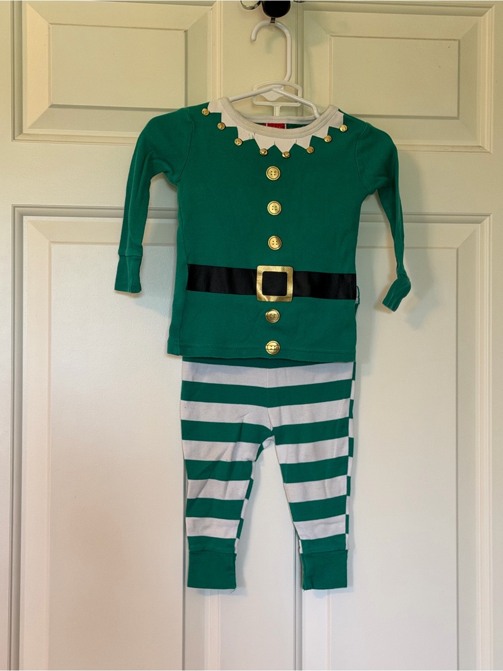 Kids Green Elf Costume Pajama Set with Stripe Pants